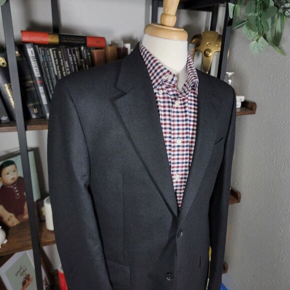 Izod Men's 2PC Sport Coat & Pant Charcoal Black Flannel Wool 40R 34x28 Pleated - Picture 10 of 16